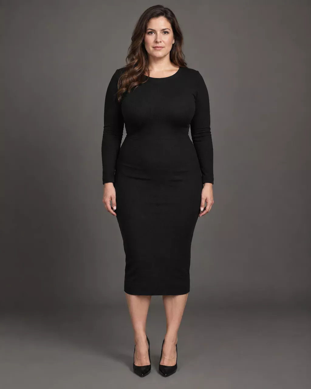 Example full-length photo: a woman standing straight and facing the camera